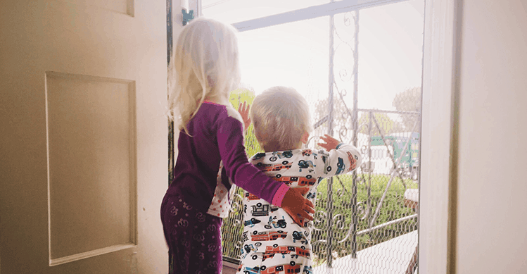 Kids waiting at the front door.