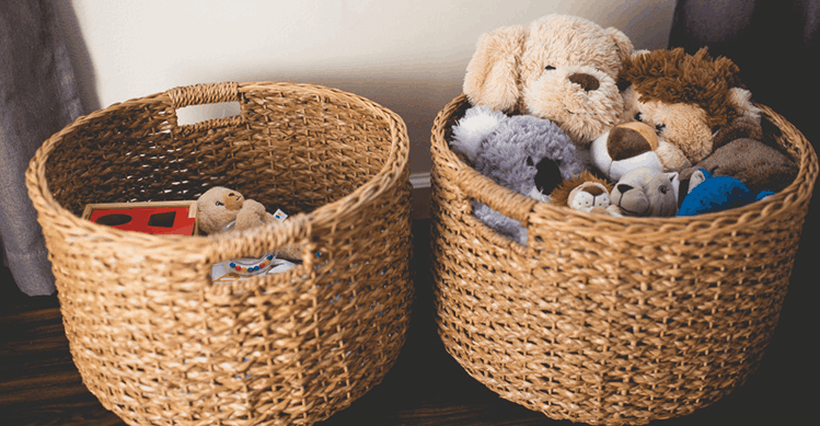 Toys in 2 different baskets.