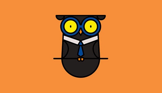 An illustration of a owl wearing a tie and graduation in front of a orange background.